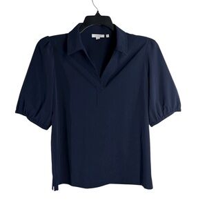 Chico's Women's Size Small Short Sleeve Blouse V Neck Collared Puff Sleeve Top